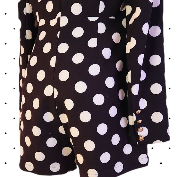 Black and white polka dot 1 piece office outfit with shorts - Picture 2 of 6